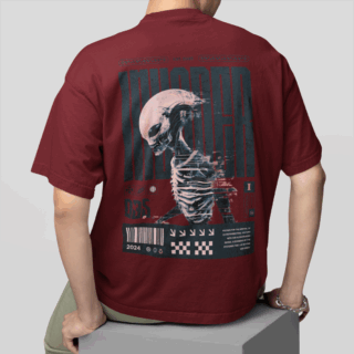 ALIEN  Maroon - Round Neck T-shirt