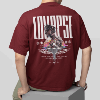 COLLAPSE  Maroon - Round Neck T-shirt