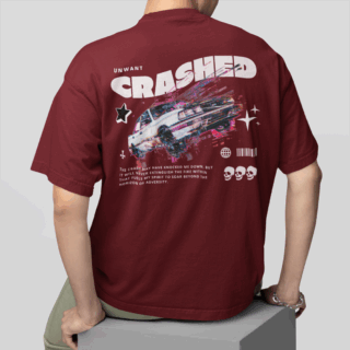CRASHED  Maroon - Round Neck T-shirt