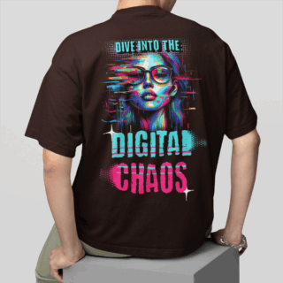 DIGITAL CHAOS  Coffee - Round Neck T-shirt