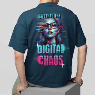 DIGITAL CHAOS  Petrol - Round Neck T-shirt