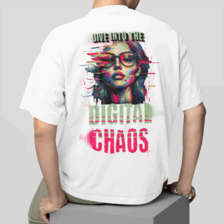DIGITAL CHAOS  White - Round Neck T-shirt