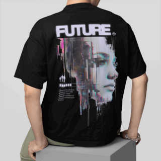 FUTURISTIC FEMALE Black  - Round Neck T-shirt