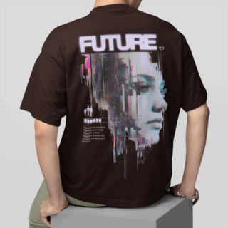 FUTURISTIC FEMALE Coffee  - Round Neck T-shirt