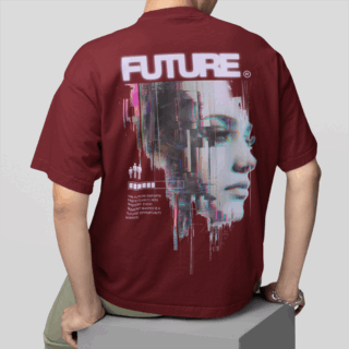 FUTURISTIC FEMALE Maroon  - Round Neck T-shirt