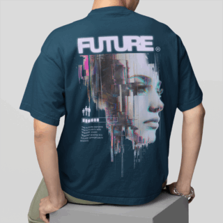 FUTURISTIC FEMALE Petrol  - Round Neck T-shirt