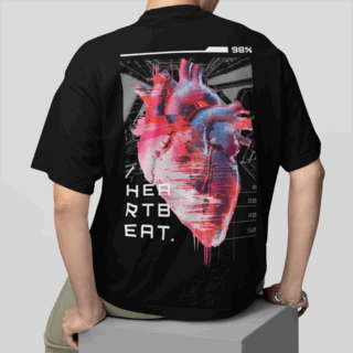 HEARTBEAT Black - Round Neck T-shirt