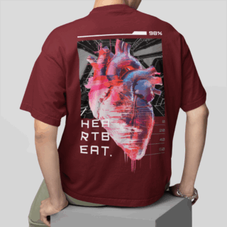 HEARTBEAT Maroon - Round Neck T-shirt
