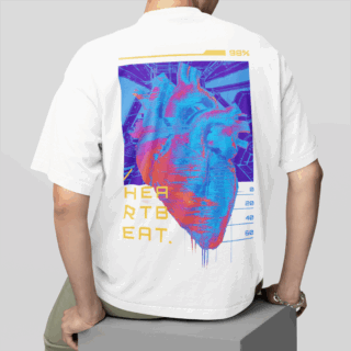 HEARTBEAT White - Round Neck T-shirt